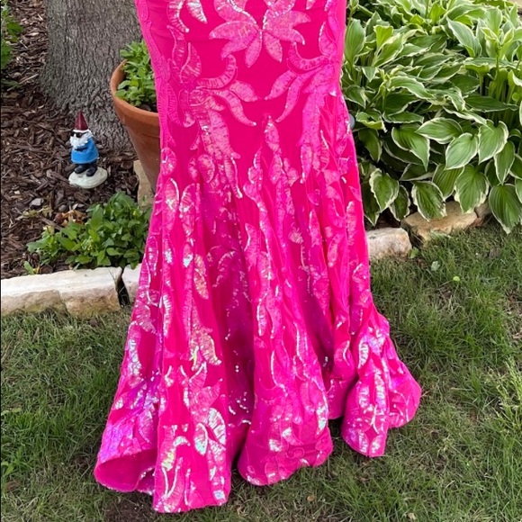 Hard to find! Jovani 3263 Prom dress. HOT PINK/IRIDESCENT, size 00 - Picture 6 of 7